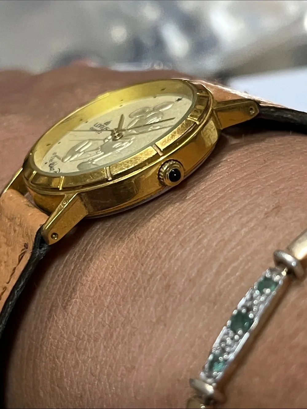 Lorus Disney Women's Gold-Tone Mickey Mouse Quartz Watch with Brown Strap